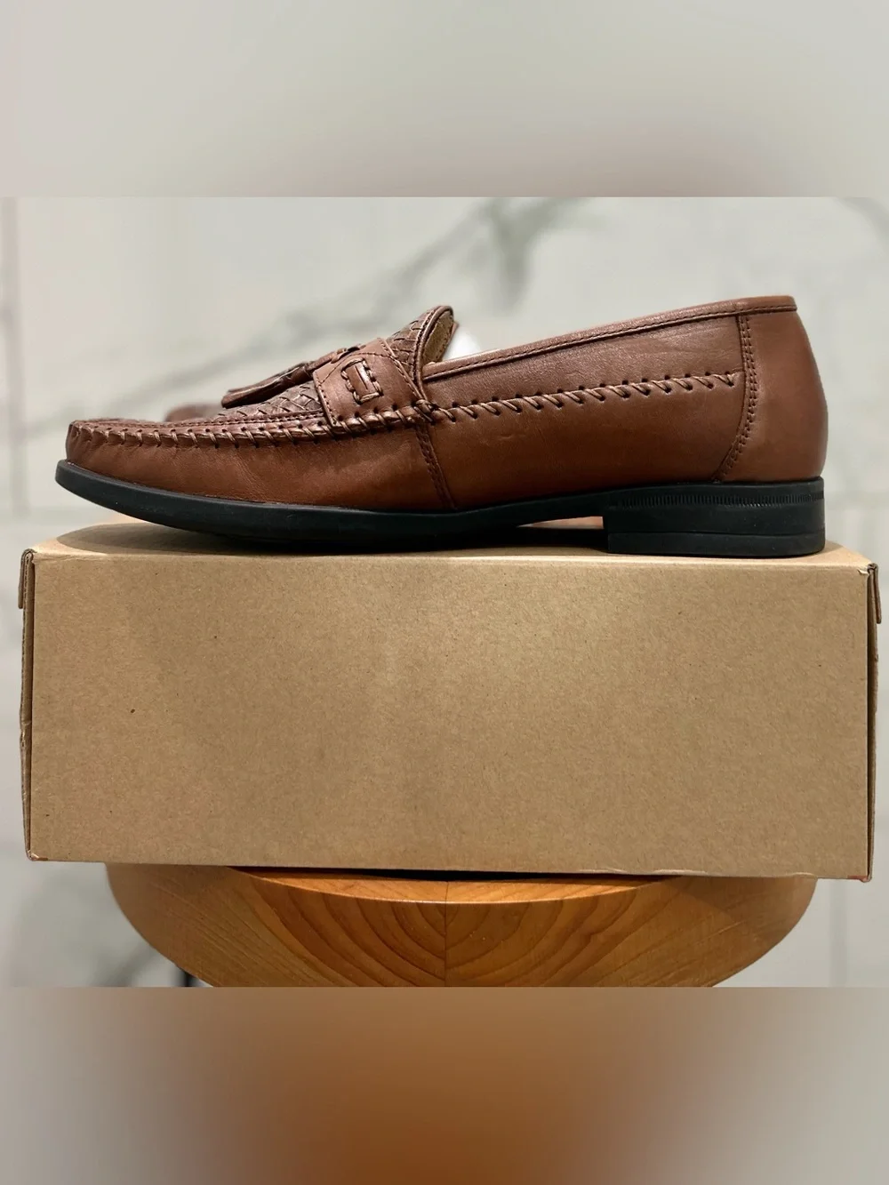 Nunn Bush Strafford Woven Tassel Loafers Men’s 8.5 Cognac Leather NWT